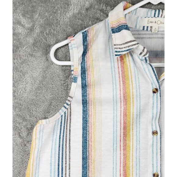 Eden & Olivia Shirt0 Womens Medium Striped Casual Button Up Sleeveless Blouse - Picture 10 of 12